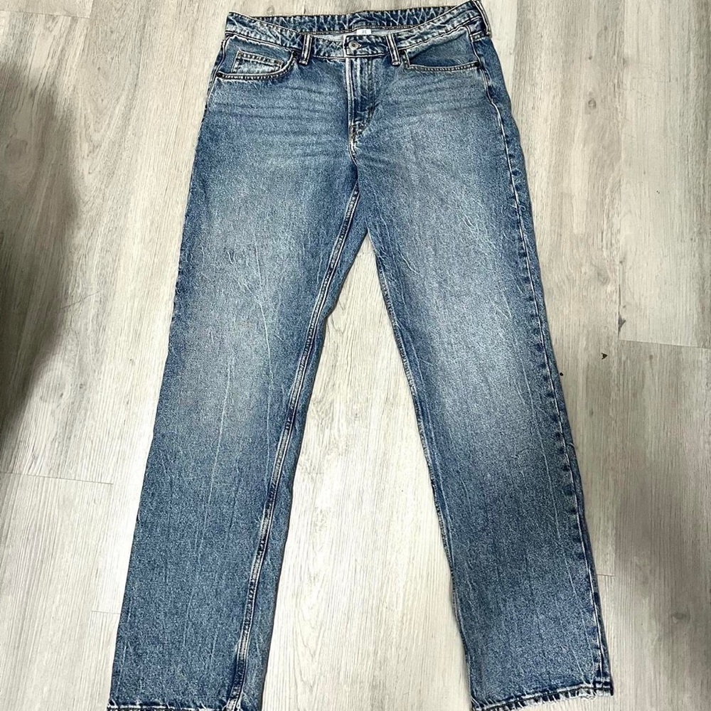 h&m &demin mid rise straight leg blue jeans 32x32